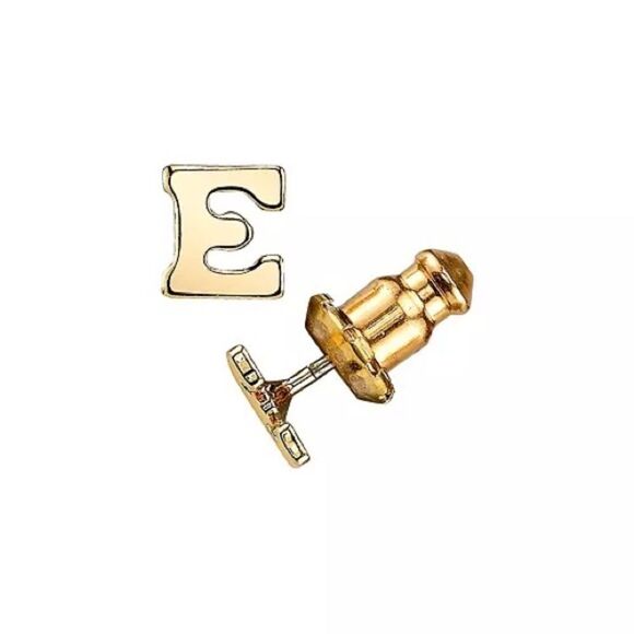 2028 1928 14K Gold-Dipped Initial "E" Button Earrings NWT - Picture 1 of 3